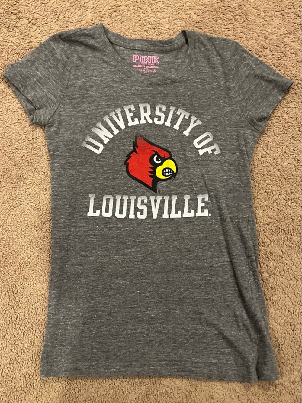 PINK Victoria's Secret Gray University of Louisville Cardinal Graphic Tee